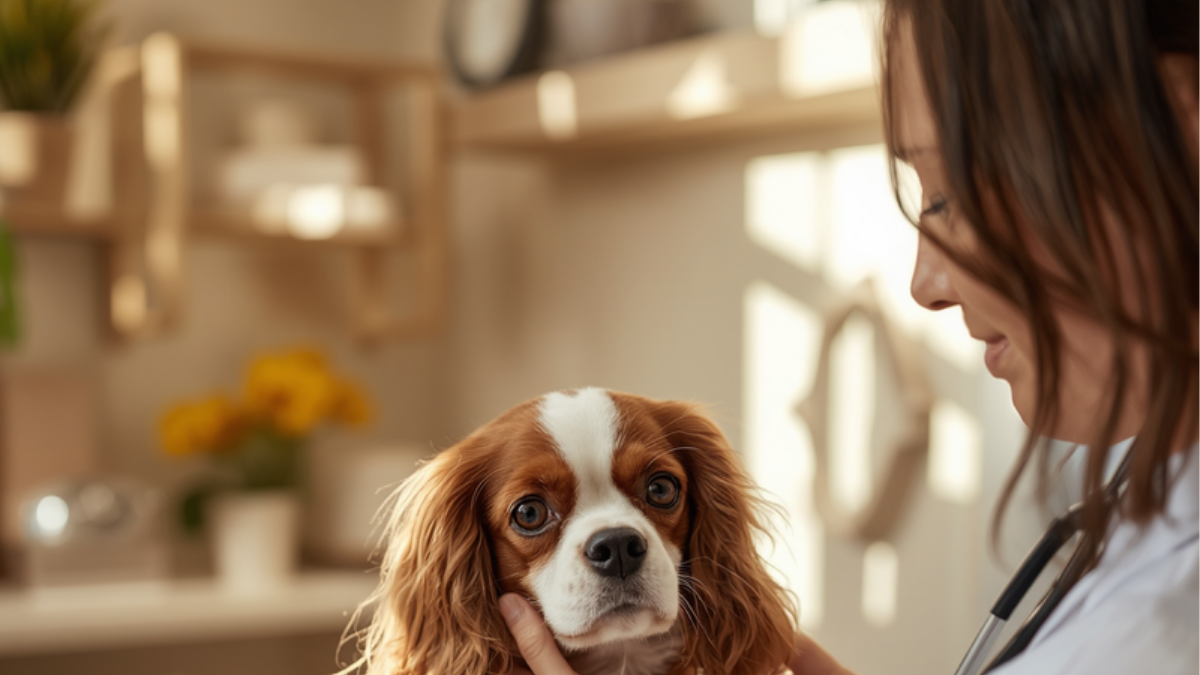 獣医師にキャバリアが診察されている写真